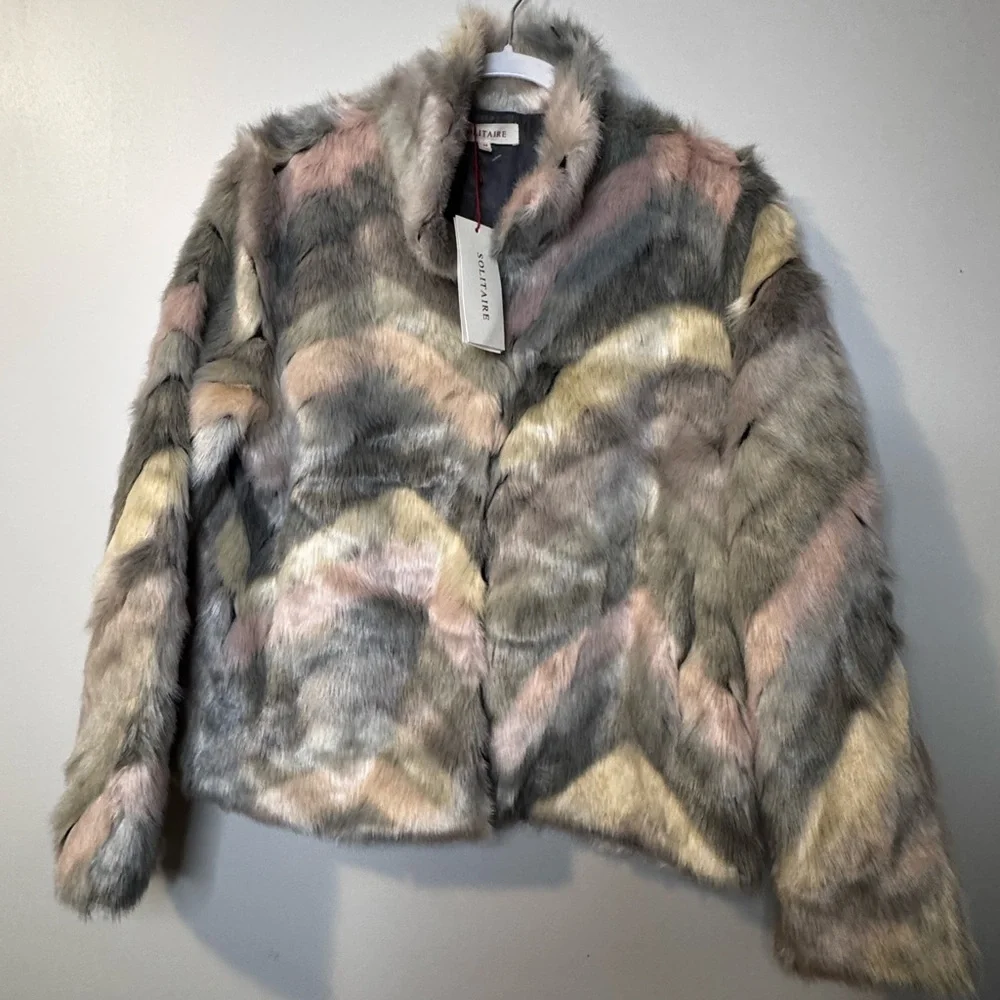 NWT Solitaire Multicolor Faux Fur Teddy Jacket